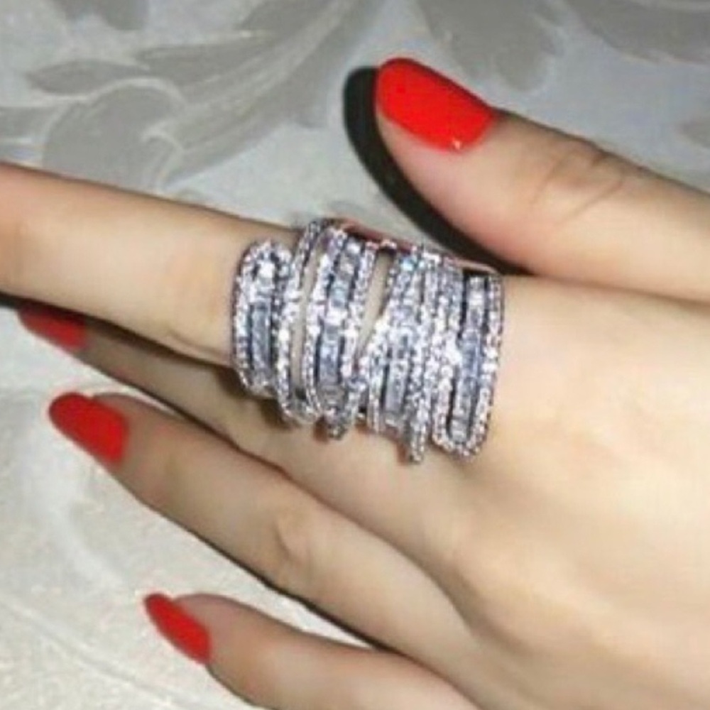 Silver Crystal Multi-Row Statement Ring - Women J… - image 1